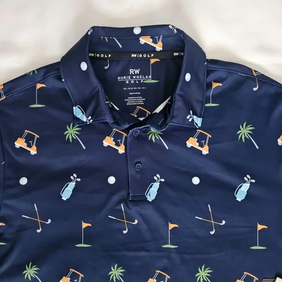Rorie Whelan Men's Navy Blue Three Button Placket Polo Golf Shirt Size Large NWT - Picture 4 of 9